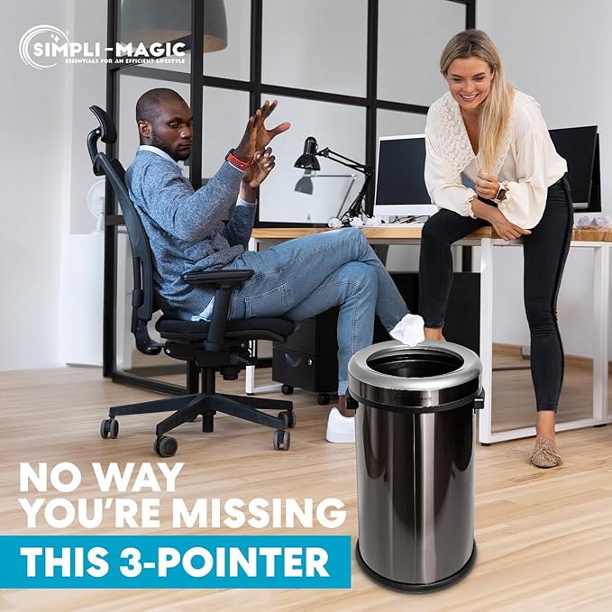 65 Liter / 17 Gallon Open Top Trash Can, Elegant Black Finish