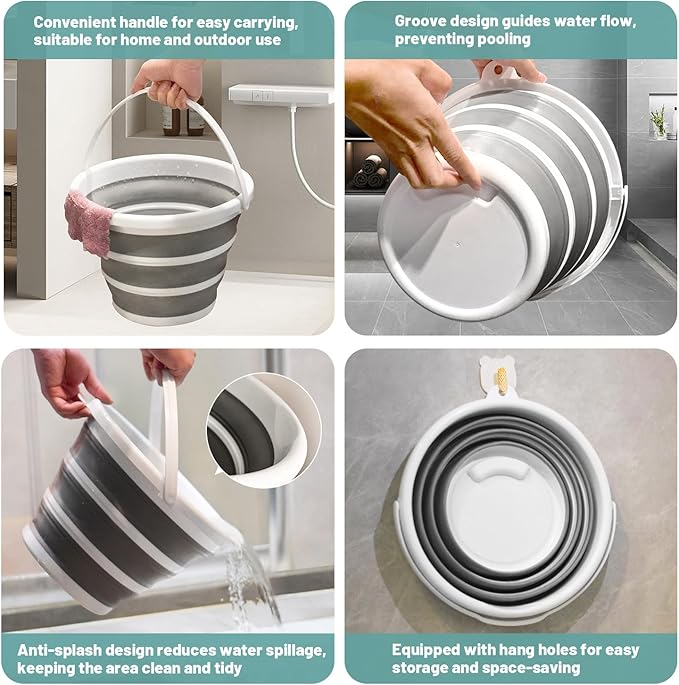 Collapsible Water Bucket (10L / 2.6 Gal) – Portable, Easy to Carry & Store, Ideal for Car Wash, Cleaning, Camping, Fishing and Outdoor Activities with Collapsible Handle Design