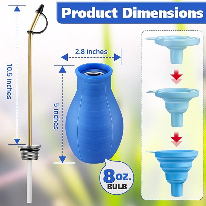 Qualirey Diatomaceous Earth Powder Duster, Blue, 16 oz, 9" Long Metal Tube, Bulb Duster Sprayer for Organic Gardening & Pest Control