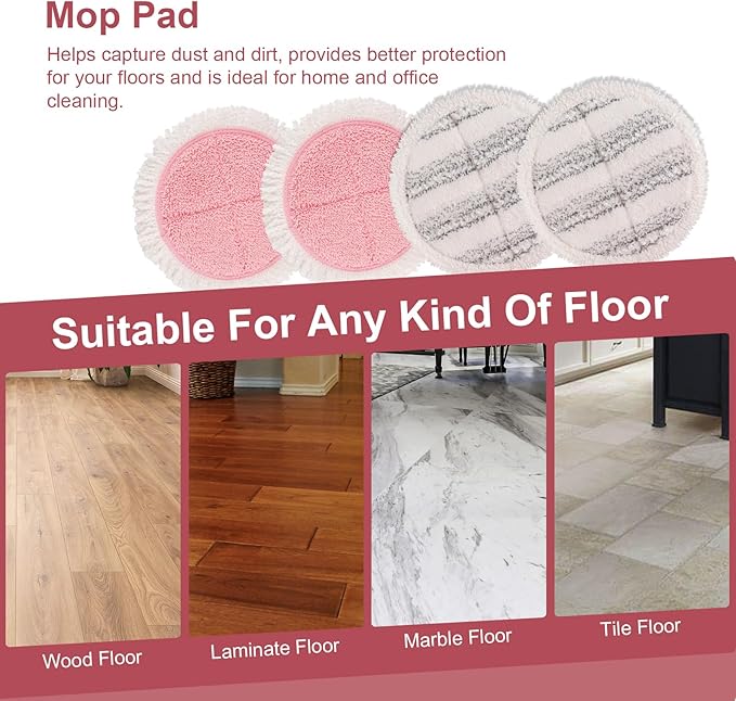Electric Mop Pads, 6.3in Spin Mop Pads for Most Cordless Electric Spin Mop, Round Mop Replacement Pads for Floor Cleaning(4 Pack)