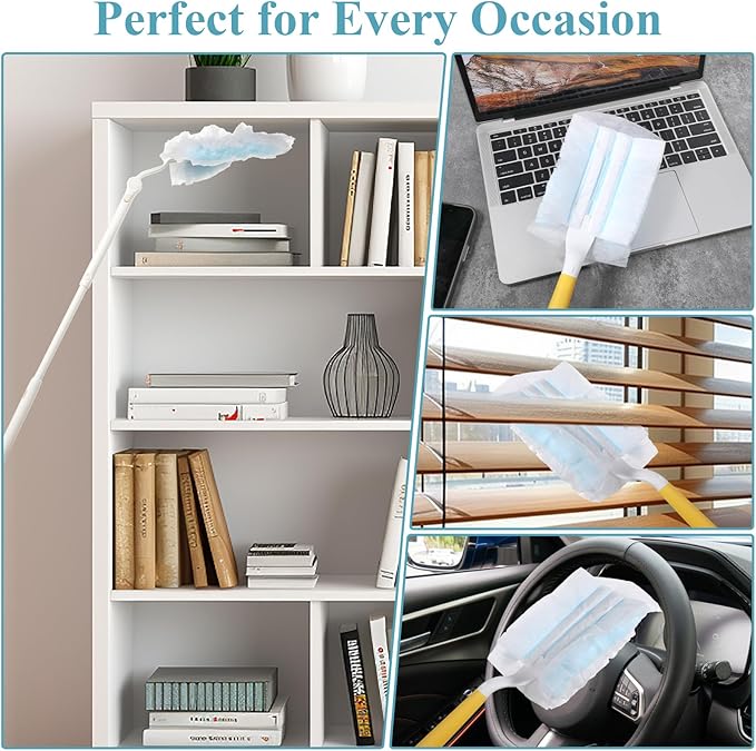 60 Count Electrostatic Duster Refills, 360 Heavy Duty Dusters Refills, with 1 Short Handle and 1 Extenda Handle, Disposable Microfiber Duster for Cleaning Home