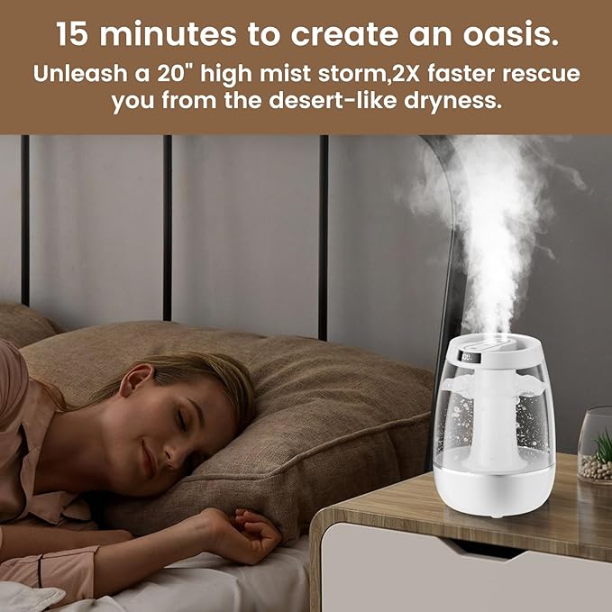 3L Cool Mist Humidifier for Bedroom, Home & Office - Large Capacity, Quiet, Auto Shut-Off, Waterless Protection - Ultrasonic Air Humidifier for Plants & Dry Air