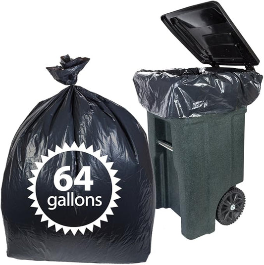 Toter 64 Gallon Trash Bags By Primode - 50 Count Heavy Duty Black Garbage Bag For Indoor Or Outdoor Use 50x54 Made In The USA