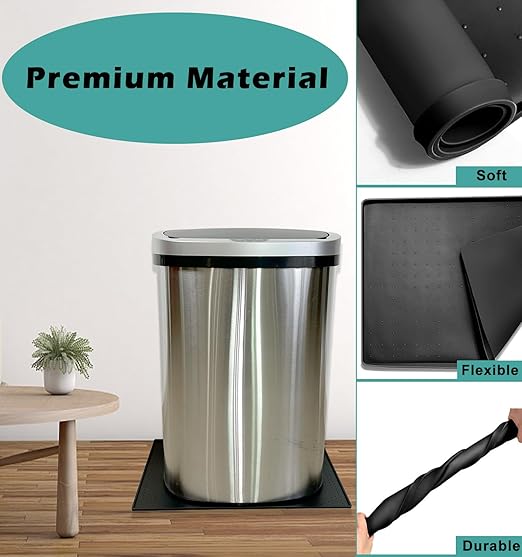 Trash Can Mat 2 Pack, Waterproof Raised Edge Silicone Under Garbage Can Mat, 11.8" X18.9" Non-Slip Trash Can Pad for Kitchen Office Bedroom Reduce Floor Carpet Wall Scratches, Black