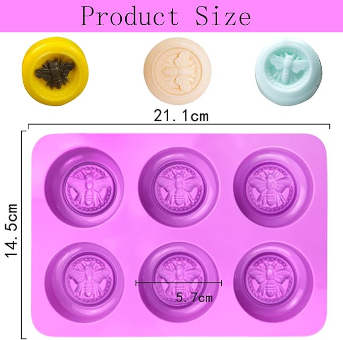 Bee Silicone Molds 2Pcs Round Honeybee Silicone Mold Beehive Shape 6 Cavities Molds Set for Homemade Soap Making, DIY Jello, Bath Bomb, Beeswax Candle, Resin