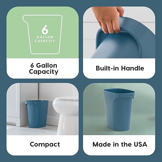 IRIS USA Small Trash Can Wastebasket with Handle, 6 Gallon / 24 Quart, 3-Pack, for Bathroom, Office, Bedroom, Under Sink, Kitchen, Garbage - Eco Friendly Navy