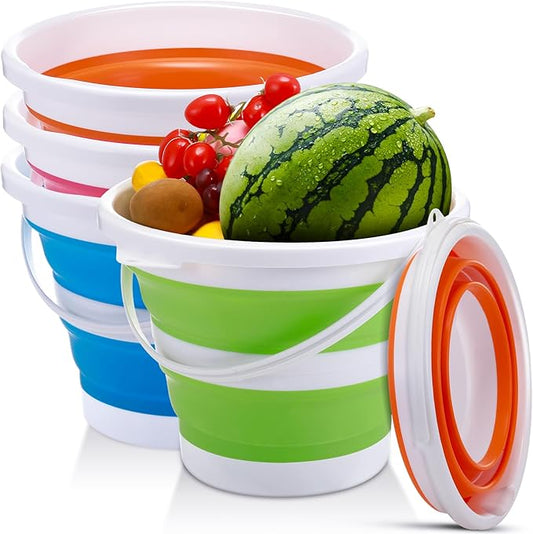 Pickmesh 4 Pcs Collapsible Bucket with Handle 1.3 Gallon (5l) Portable Ice Bucket Large Capacity Household Cleaning Dust Mops Outdoor Fishing Car Wash(Blue, Green, Orange, Pink)