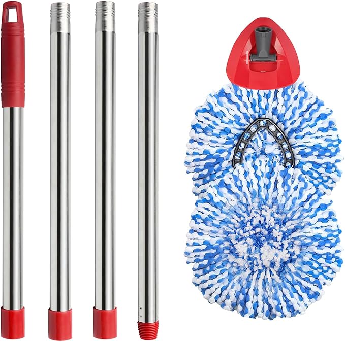 2 Spin Mop Head Replacement, 1 Base, 1 Mop Handle (30-58in) Combo Mops Set Compatible with O Cedar, Spin Mop's Refill Head Replacement for RinseClean 2-Tank System Microfiber Mops