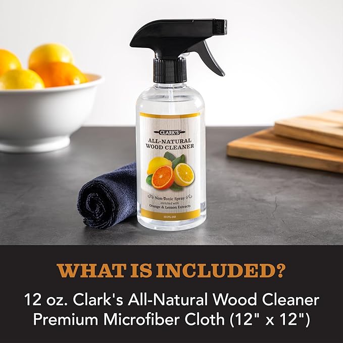 CLARK'S Natural Stone Spray Cleaner, with Microfiber Cloth for Soapstone, Granite, Quartz, Marble, & other Countertop Surfaces – Pure Ingredients to Keep Stone Protected, Citrus Oil Extracts, 12oz