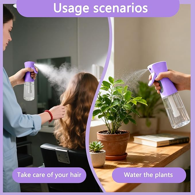 Spray Bottle for Hair Continuous Ultra Fine Mist (300ml) 360° Multi Spray Bottle for Plants, Cleaning, Skin Care Leakproof & Durable 2 Pack