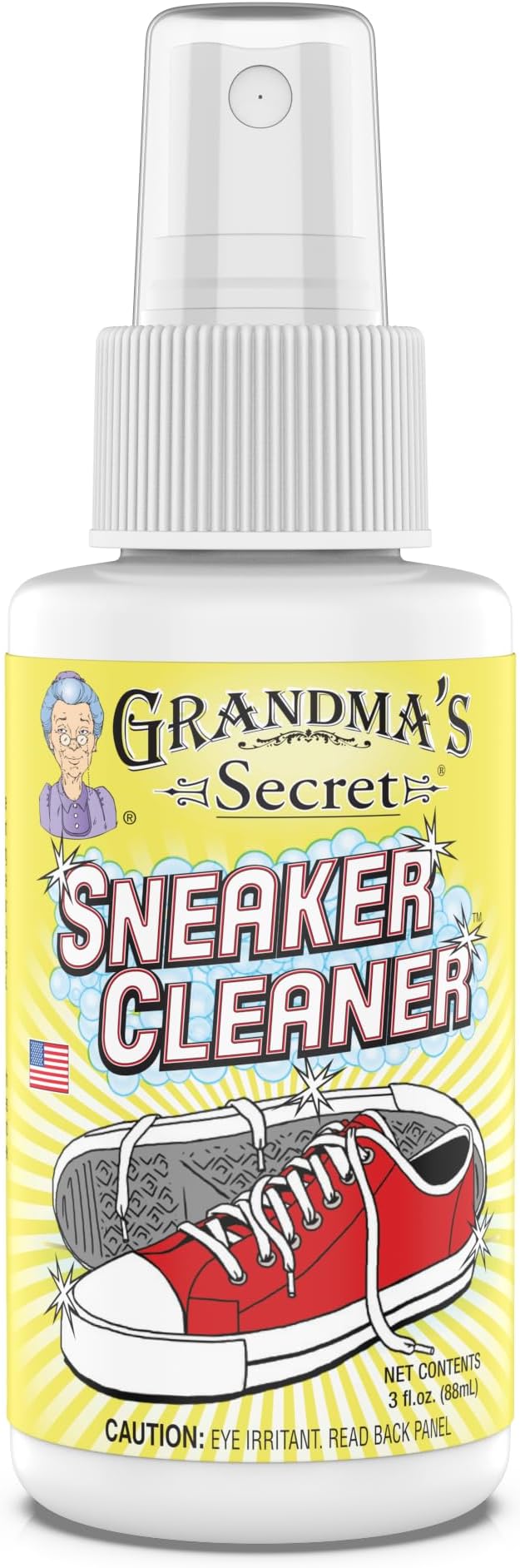 Grandma's Secret Sneaker Cleaner - Shoe Cleaner for Rubber, Canvas and Leather - Stain Remover Spray Removes Dirt, Grime and Grass - 3oz Sneakers Cleaner for Outdoor Shoes, Slippers and Moccasins