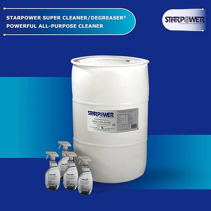 STARDUST Spill Products Starpower D355SP Industrial Degreaser, All Purpose Cleaner 55 Gallon Drum, Includes Empty 32-Ounce Labeled Sprayers for Easy Dilution, Efficient, Safe, Versatile - 4 Case