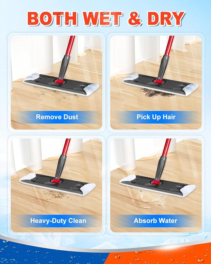 Mop Heads Replacements Compatible with O-Cedar H2 Pro Flat Mop System, Microfiber Mop Pads Replacement Fit for Ocedar Flat Mop System, Mop Heads Replacements for Wet Dry Floor Cleaning, 3+3 Pack