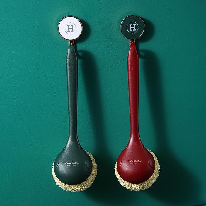 Kitchen Dish Scrubber with Long Handle, Heavy Duty Scrubbing Brushes for Dishes, with Plastic Replacement for Cleaning Kitchen, Pots, Pans, Grills (Long Handle Green)