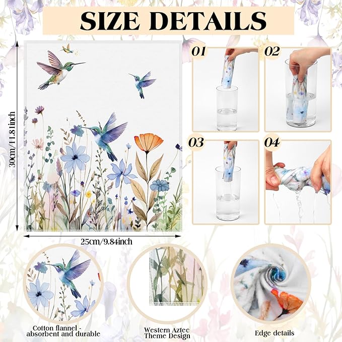 36 Pack Reusable Cleaning Cloths Washable Cotton Kitchen Towels for Home(Hummingbird Flowers,Multicolor)