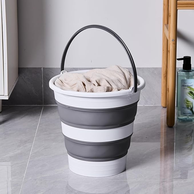 5L/1.3 Gal Small Collapsible Bucket with Handle - Portable Silicone Mop Bucket for Cleaning, Camping, Car Washing - Space-Saving for Outdoor, Fishing, Household – Pair of Silicone Gloves for Free