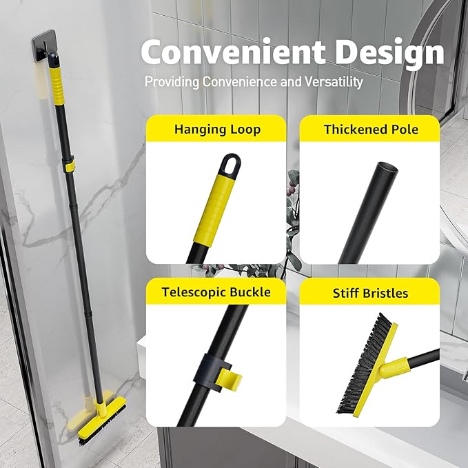 Grout Brush with Long Handle, Rotation Tile Grout Cleaning Tool, Wall Cleaner Mop, Baseboard Scrubber with 1 Chenille Duster for Painted Walls, Floor and Corners, V-Shape Shower Scrubber Cleaner -59in