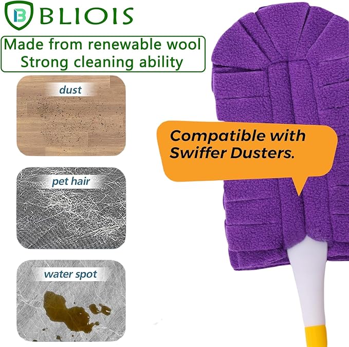 360° Fleece Duster Refills for Swiffer-Washable Refills Reusable Pads|Wet and Dry Dual Use Reusable Duster Heads +1 Handle (6-PCS)