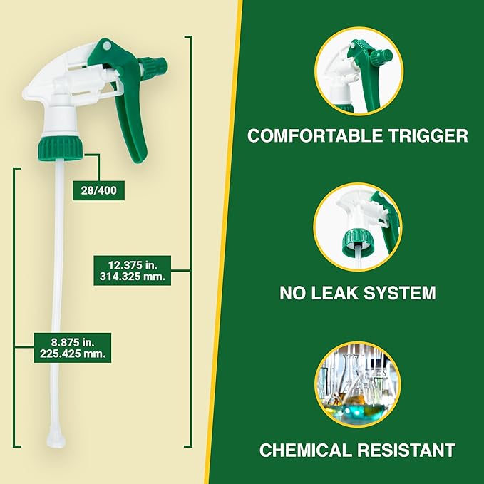 Heluva Green Spray Bottle Nozzle Replacement, Bottle Tops Only - Sprayer Nozzle Triggers for Heavy Duty, Commercial, Home Cleaning Solutions - Fits 8,16,24,32 oz Plastic & Glass Bottles, Green 24 pack