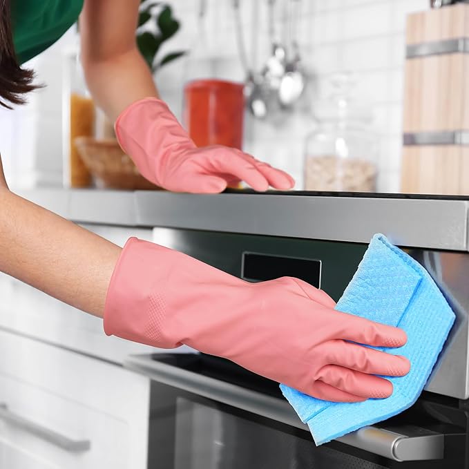 4 Pairs Rubber Kitchen Dishwashing Gloves - Colorful Reusable Household Cleaning Gloves Outdoor Chores for Women & Men (Medium)