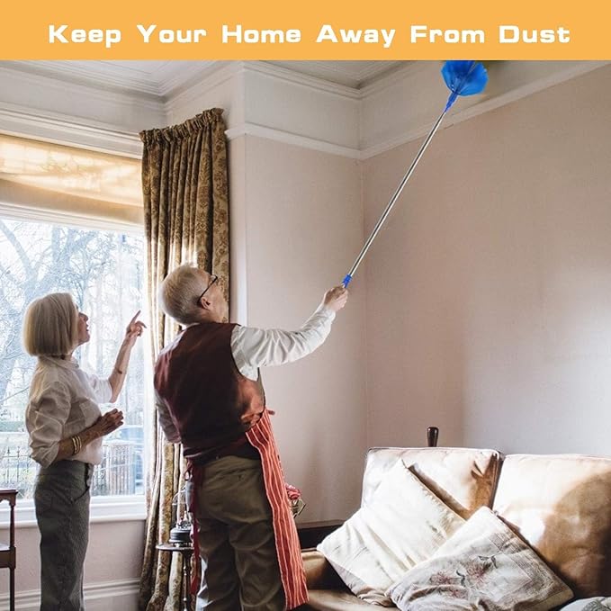 Professional Microfibre Dusters for Cleaning - Extendable 30-81" Cobweb Remover Kit with 3 Washable Heads, Bendable Design for High Ceilings, Fans & Hard-to-Reach Areas