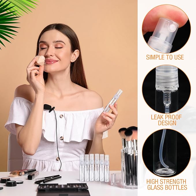 Tanlade 300 Pcs 5ml Mini Spray Bottles Clear Glass Perfume Atomizer Sprayer Bottles Portable Perfume Travel Refillable Bottle for Travel Pocket Dispenser Container