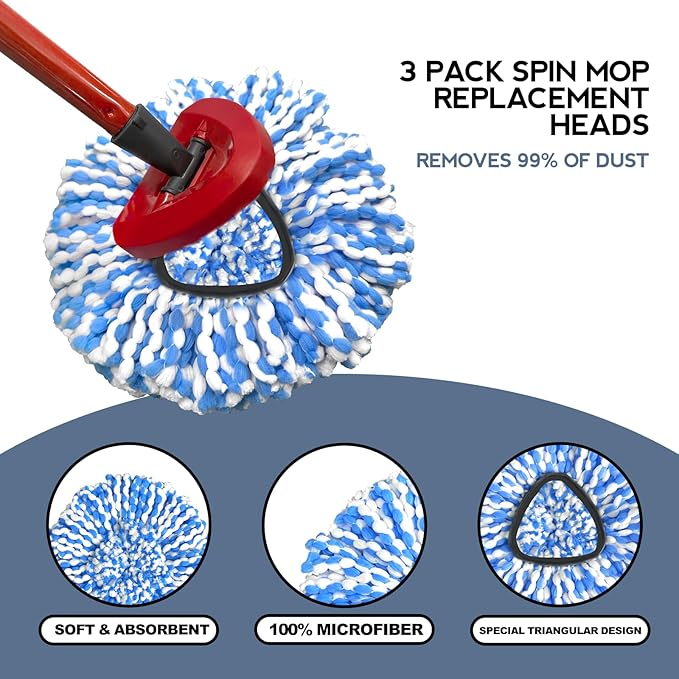 6 Pack Mop Replace Head, Mop Head Replacement, Microfiber, Machine Washable, Easy to Replace and Deep Cleaning