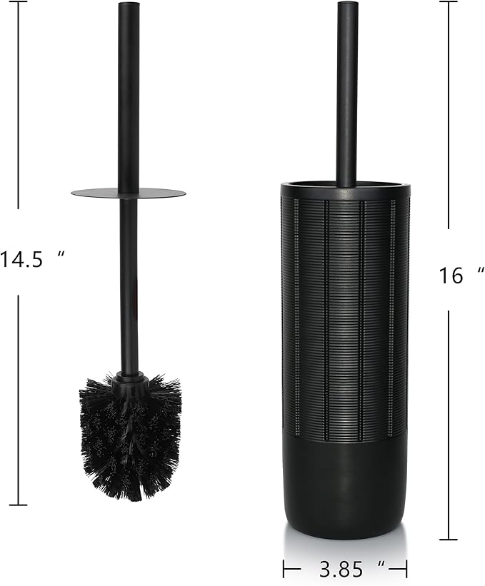 Matte Black Ribbed Design Resin Toilet Bowl Holder and Brush Set, Durable Bathroom Cleaning Tool with Ergonomic Handle and Efficient Bristles, Stylish and Compact Design