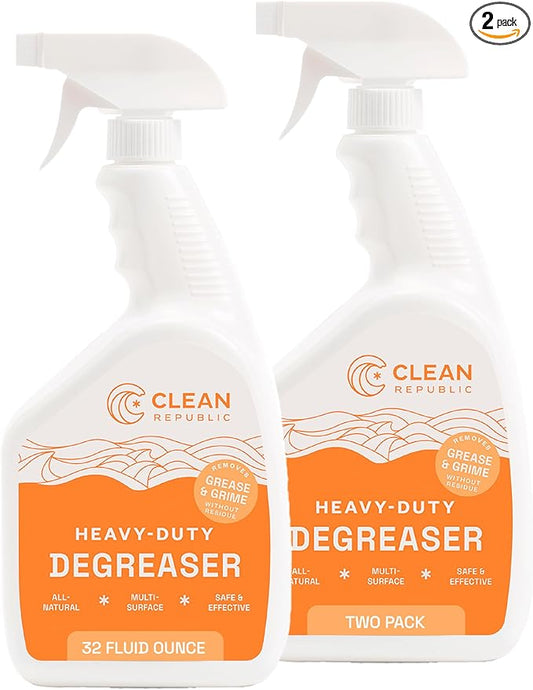 Clean Republic Heavy-Duty Degreaser, Multi-Surface Cleaning Spray for Ovens, Stove Tops, Grills, and More, 32 Fluid Ounce Bottle, 2-Pack