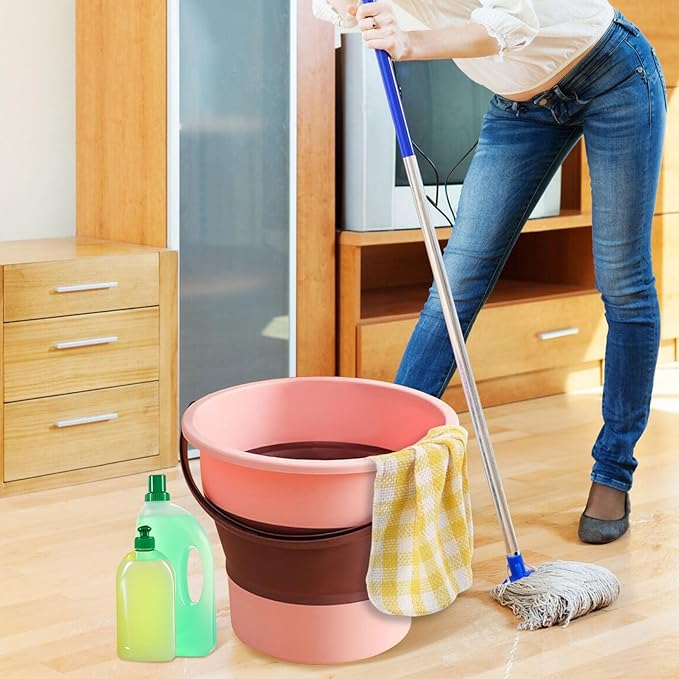 Collapsible Bucket 4.5 Gallon/17L Large Plastic Household Cleaning Mop Buckets Foldable Water Bucket for Car Wash Fishing Camping Beach (Pink-Large)