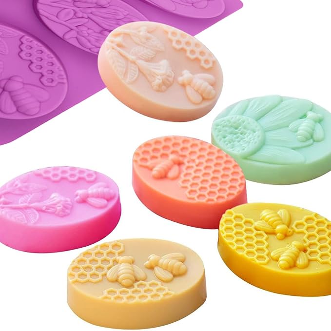 2PCS Oval Bee Silicone Soap Molds, 3D Honeycomb Shape Soap Molds, 6 Cavity Honeycomb Silicone Molds for Homemade Soaps, Beeswax, Resin, Bath Bomb, Cake, Chocolate, Bakeware (Purple)
