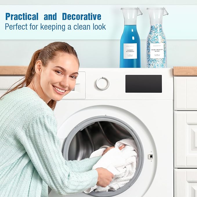 Laundry Detergent Dispenser Bottle 40oz with Waterproof Label for Laundry Detergent Soap Fabric Softener Bleach Scent Booster Beads, Sturdy PET Bottle for Laundry Room Decor 3 Pack