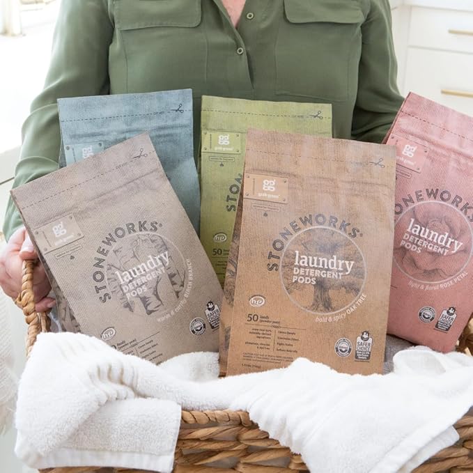 Grab Green Stoneworks Laundry Detergent Pods, Olive Leaf, 50 Count (Pack of 1) Loads-EPA Safer Choice Certified, Powered by Naturally-Derived Plant & Mineral-Based Powder Pods