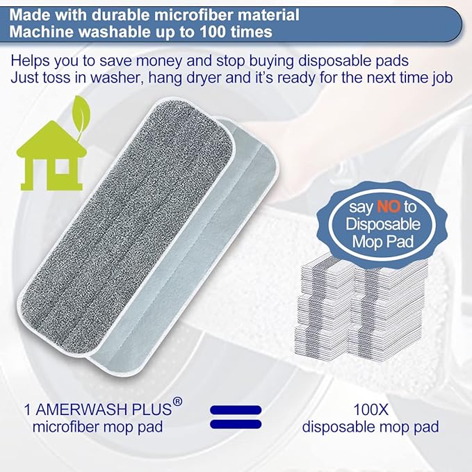 Microfiber Replacement Mop Pads 16.5''x5.5'' Compatible with Most Reveal Mop, 5 Packs Reusable Wet/Dry Floor Cleaning and Scrubbing Mops Refill Fit 14” to 16” Spray Mop Heads