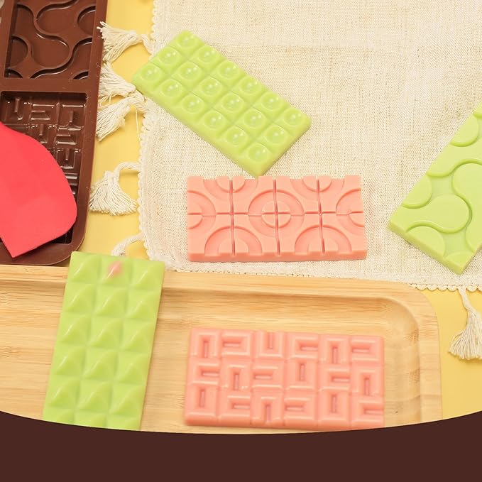 Chocolate Bar Mold Silicone with 6 Pattern, 2 Pcs 0.3-Inch-Deep Break-Apart Chocolate Molds for Homemade Protein and Energy Bar, Small Silicone Molds for Wax Melts/Candle/Resin, Waffle Shape
