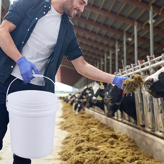 4 Packs Food Grade Airtight Plastic Buckets with Handles, Plastic Pail with Lid, 7 Gallon, White