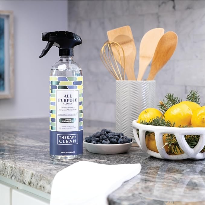 Therapy Clean All Purpose Cleaning Spray - Juniper & Lemon Zest 24 fl. oz - 100% Natural Scent, Kitchen Surface Counter, Surface Cleaner, Non Toxic All Purpose Cleaner Spray