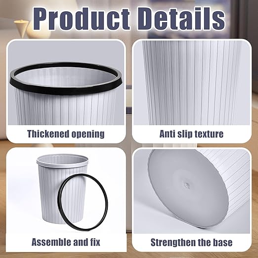 ZXJ Plastic Trash Can - 2 Gallon - White - Laundry Room,Bathroom,Kitchen,Office,Dormitory,Camping,Kids Room