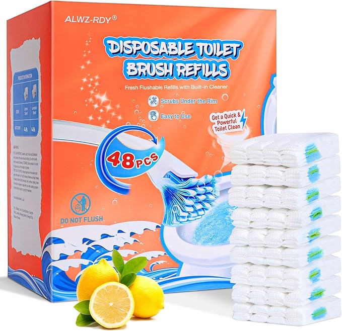 Toilet Cleaner Refill Pads 48ct Disposable Scrubber Refill Fresh Bowl Pads for Bathroom, Lemon Scent