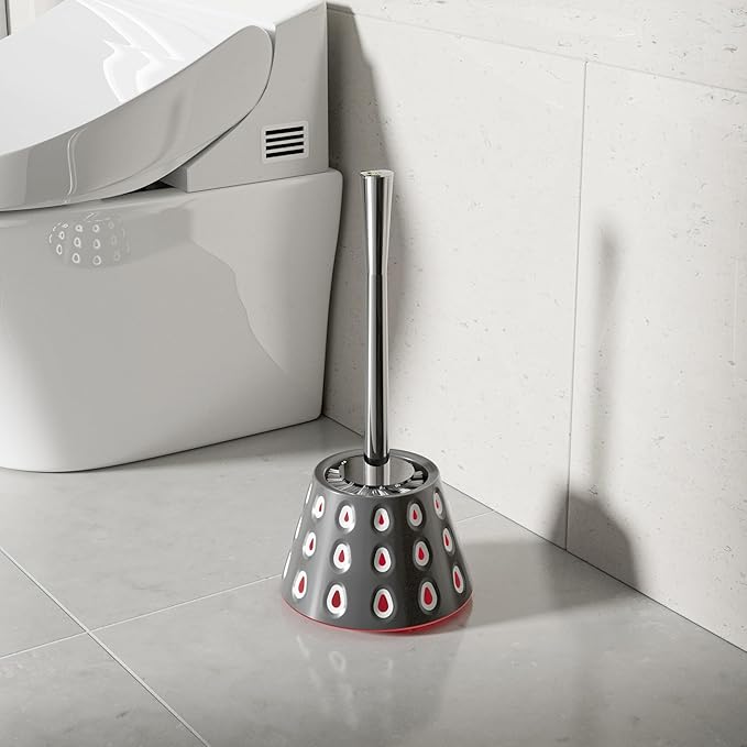 Modern Designer Toilet Brush and Holder Set – Charcoal Gray Decorative Bathroom Brush with Artistic Teardrop Pattern, Rust-Resistant and Compact, Ideal for Stylish Homes or Guest Bathrooms