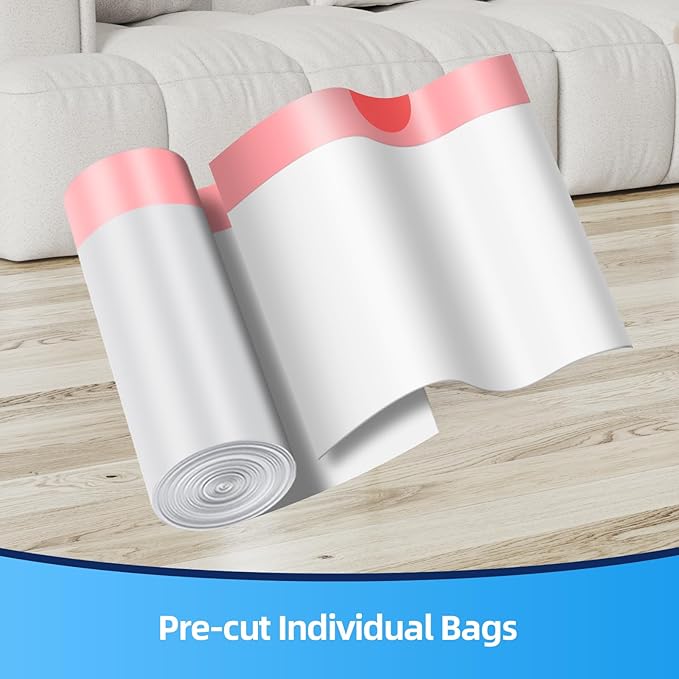 KUK 1.6 Gallon Drawstring Trash Bags - 60 Count White Small Garbage Bags, Unscented Strong Plastic Waste Basket Liners for Home/Office/Car, Fits 4.5-8 Liter Bins, 6 Rolls with Tear-Free Design