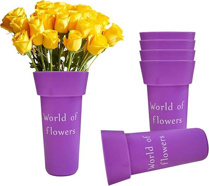 VITAGIR. Set of 6 Buckets for Cut Flowers in Plastic Purple Matte Color 14 Inch, Flower Buckets for Flower Bar Ideal for Displaying Flowers in Florist Shop or as Home. (Purple)