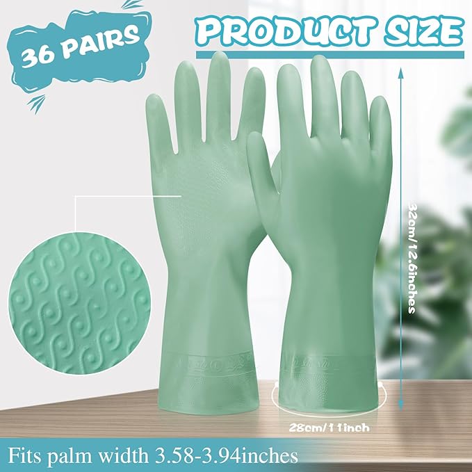 36 Pair Reusable Household Gloves Long Rubber Dishwashing Gloves Kitchen Cleaning for Dishes Clean Gardening