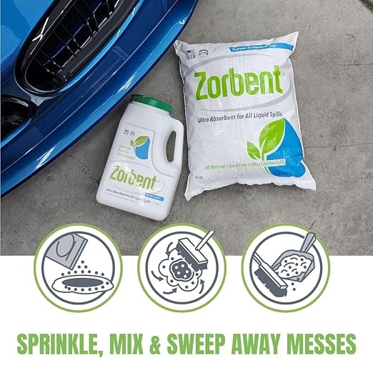 Zorbent Liquid Spill Cleanup 10 Quart Bag | 16X More Absorbent for Grease, Oil, Blood – Reusable for Floor, Carpet, Pet Accident, or Biohazard Mess – Fast Acting, Lightweight, Non-Toxic