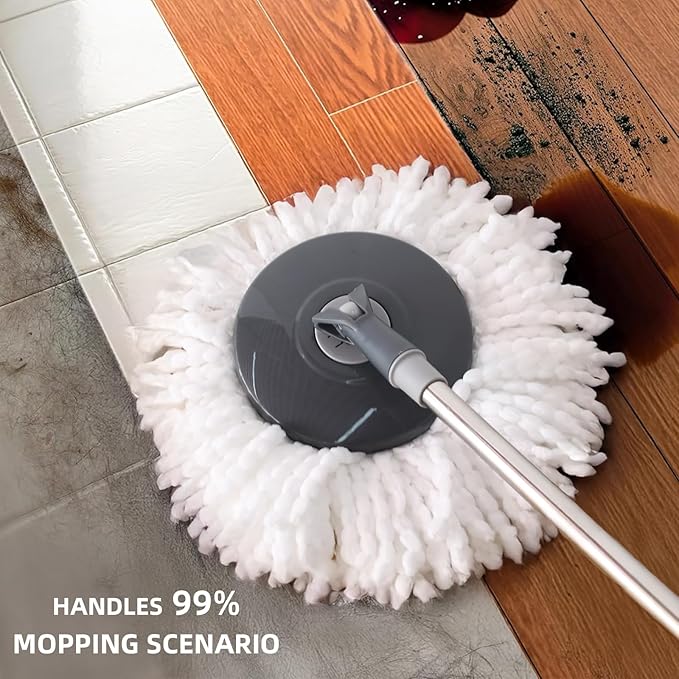 Spin Mop and Bucket Set,Detachable Double Buckets Separate Dirty Water with Stainless Steel Wringer for Floor Cleaning,Cleaning Buckets with 4 Mop Head Replacements for Household Use