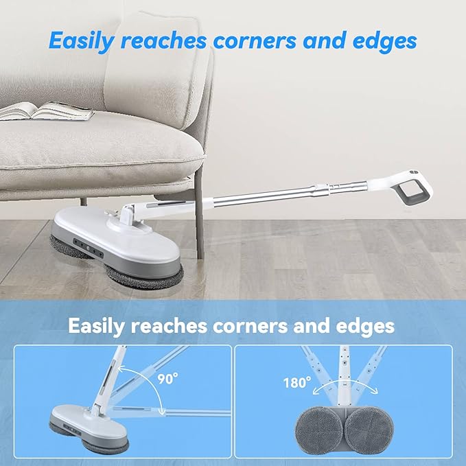 Cordless Electric Mop, Dual Motor Powerful Spin Mop 2600 mAh, Floor Polisher,1H Rechargeable Power Mops with LED Light/Water Sprayer, Electric Mops for Floor Cleaning for Hardwood, Tile, Rotate 180°