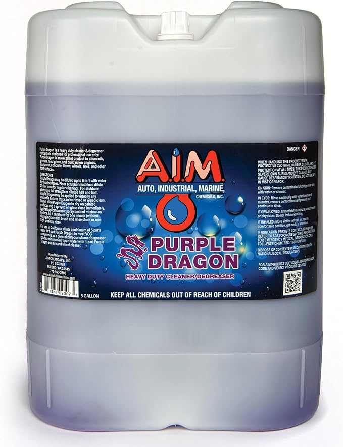 AIM Chemicals Purple Dragon Heavy Duty Degreaser – For Cars, Trucks, Equipment, and Concrete. Powerful wheel & tire cleaner for industrial use & car detailing. Compatible with wheel brush - 5 Gal