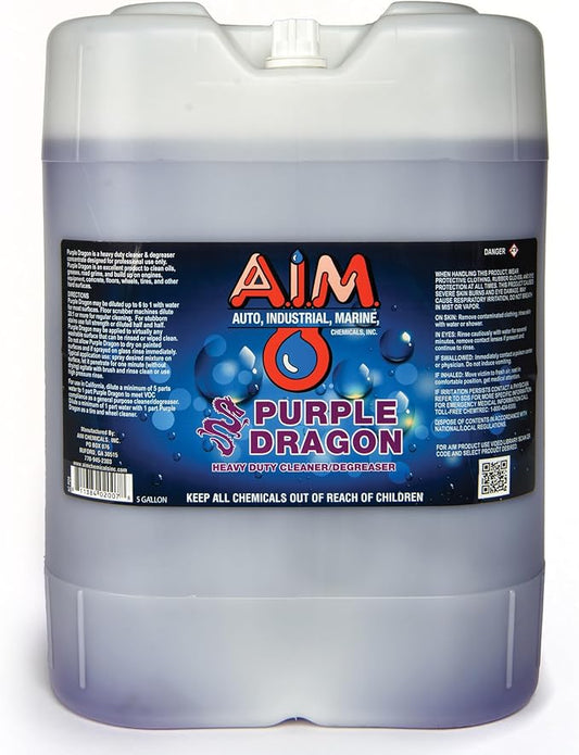 AIM Chemicals Purple Dragon Heavy Duty Degreaser – For Cars, Trucks, Equipment, and Concrete. Powerful wheel & tire cleaner for industrial use & car detailing. Compatible with wheel brush - 5 Gal