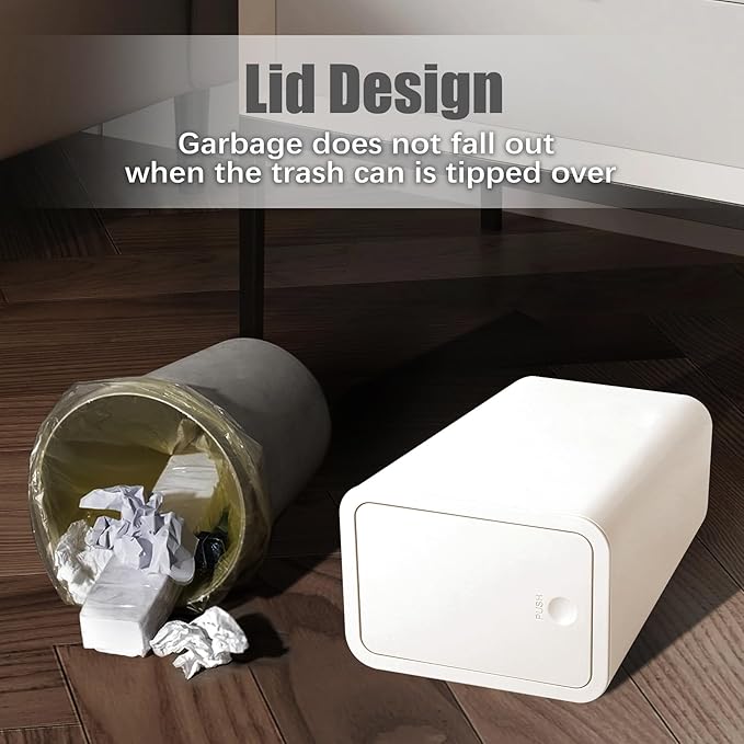 TIPGO Bathroom Trash Can with Lid, 10 Liter/ 2.6 Gallon Slim Garbage Can, Small Trash Bin Waste Basket with Pop-Up Lid for Kitchen, Bedroom, Living Room, Office (White)