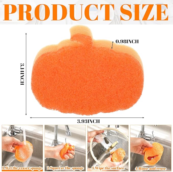 Tioncy 12 Pack Thanksgiving Pumpkin Kitchen Sponges Bulk Fall Dual Sided Scrubber Sponges Dishwashing Non Scratch for Kitchen Accessories Dish Scouring Orange, Yellow, Beige